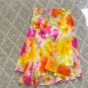 Dressbarn bright floral midi skirt slightly asymmetrical hem. Double layer.